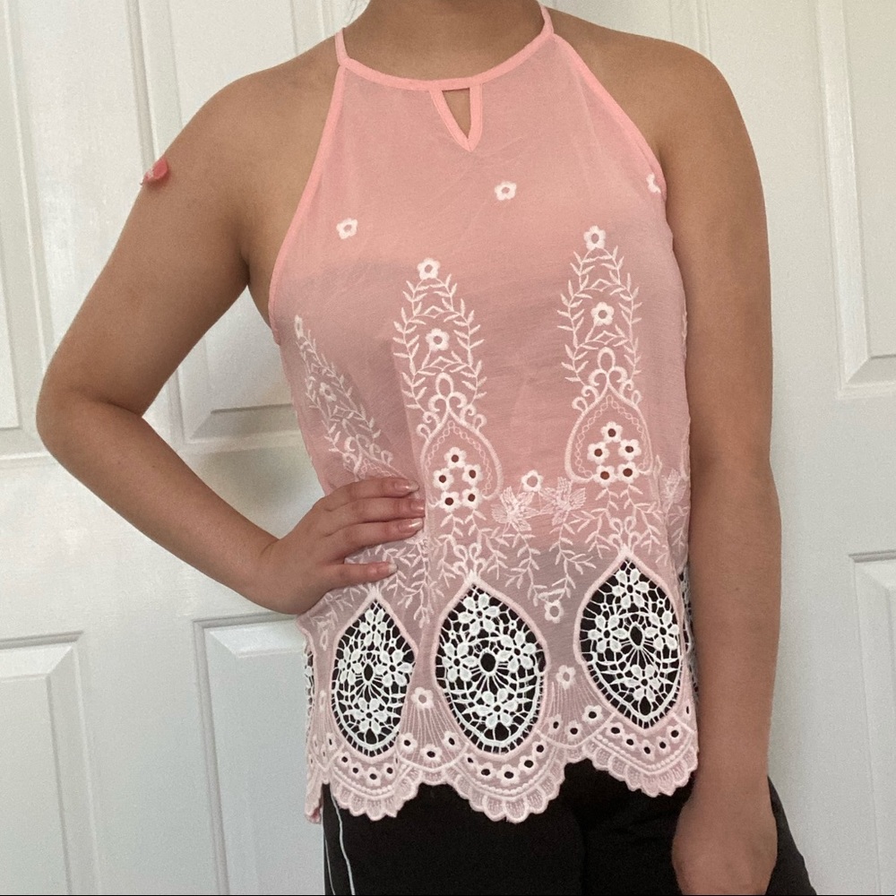 Pink Embroidered Lace Top